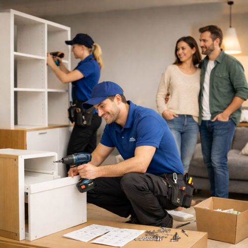 Fachgerechter Auf- und Abbau von Mobiliar am neuen Standort.