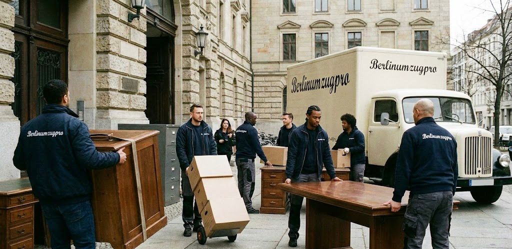 Klassischer Büroumzug in Berlin: Professioneller Transport von Büromöbeln und Arbeitsplätzen.