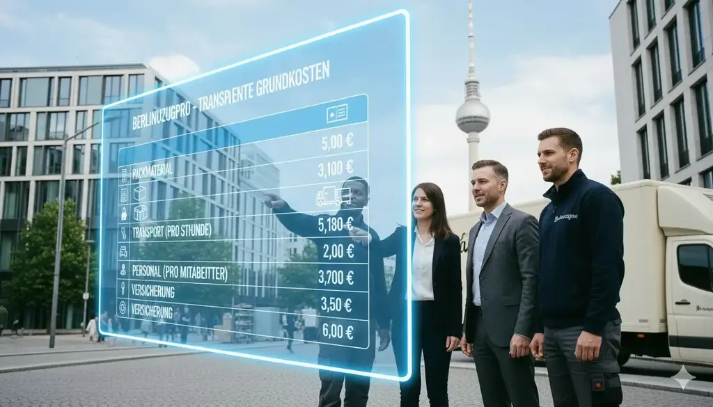 Kunden im Beratungsgespräch über die Kalkulation der Preise für einen Umzug in Berlin.