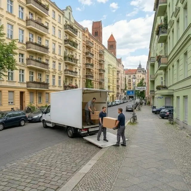 Erfahrene Umzugshelfer beim Beladen eines LKWs in der Florastraße – Ihr zuverlässiges Team für den Umzug in Berlin-Pankow.