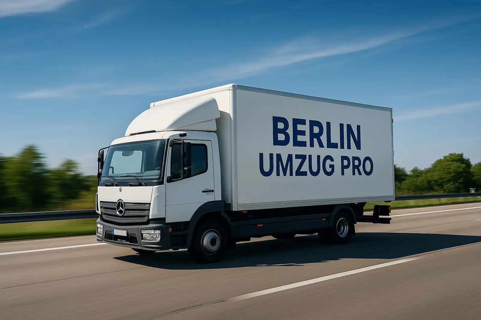 Transporter von Berlinumzugpro mit Firmenlogo für Umzüge in Berlin